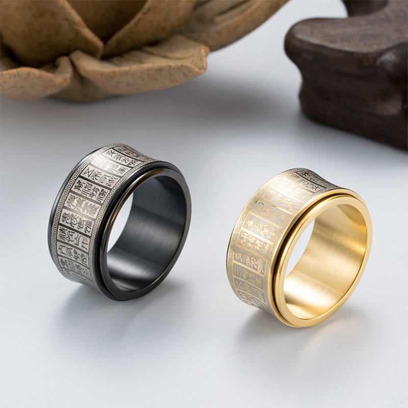 Strengthen Balance Tibetan Script Golden Light Mantra Titanium Steel Rotatable Ring