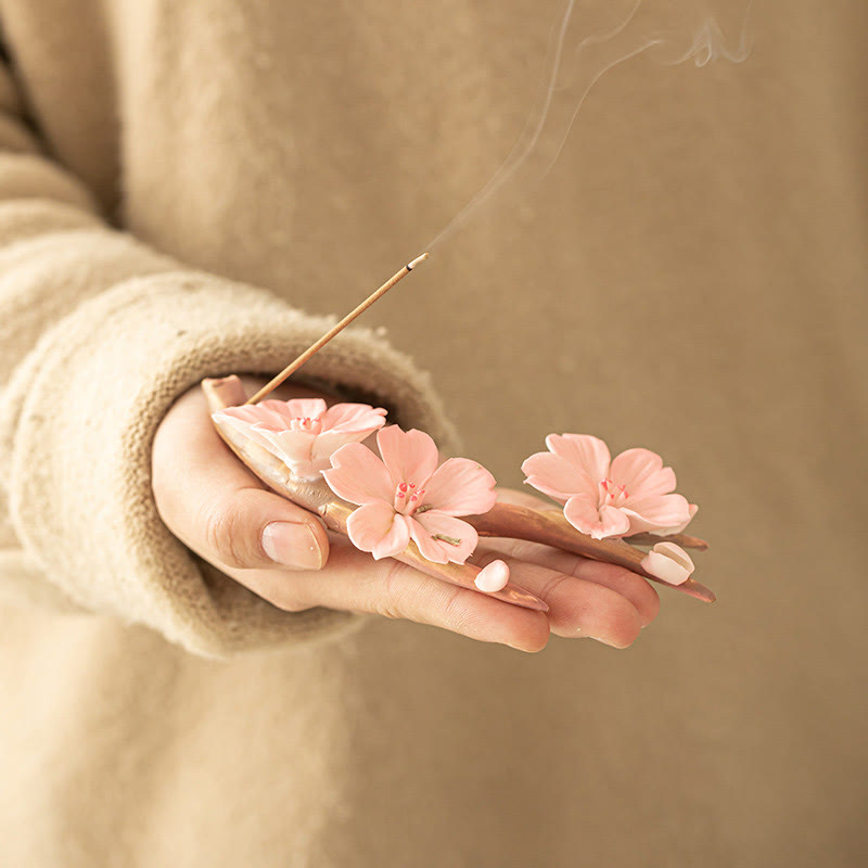 Nimara Ritual Blooming Plum Blossom Branches Ceramic Healing Incense Burner Desk Decoration