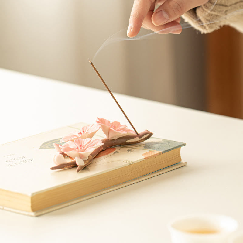 Nimara Ritual Blooming Plum Blossom Branches Ceramic Healing Incense Burner Desk Decoration