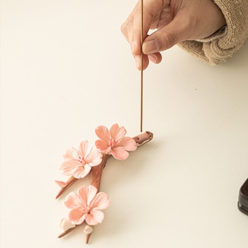 Nimara Ritual Blooming Plum Blossom Branches Ceramic Healing Incense Burner Desk Decoration