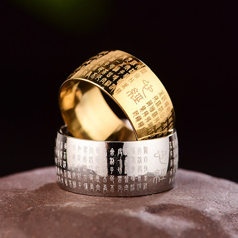 Nimara Ritual Tibetan Seal Heart Sutra Titanium Steel Balance Ring