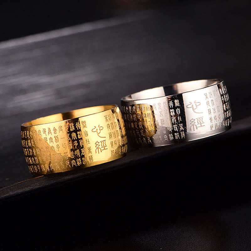 Nimara Ritual Tibetan Seal Heart Sutra Titanium Steel Balance Ring