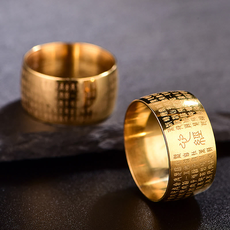 Nimara Ritual Tibetan Seal Heart Sutra Titanium Steel Balance Ring