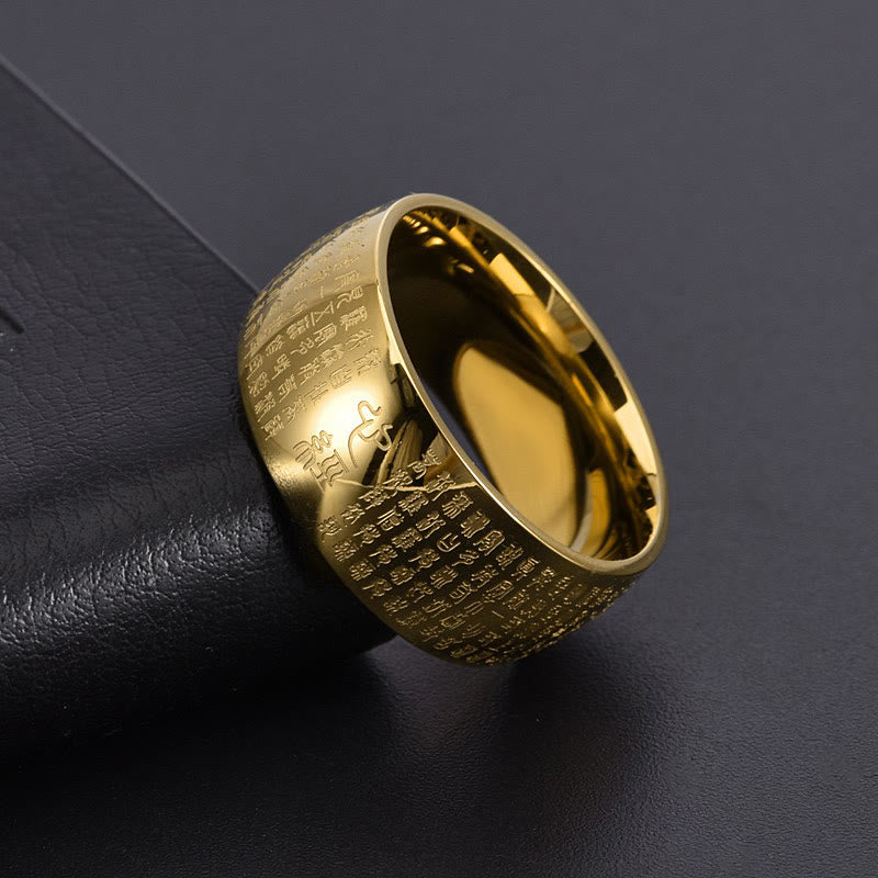 Nimara Ritual Tibetan Seal Heart Sutra Titanium Steel Balance Ring