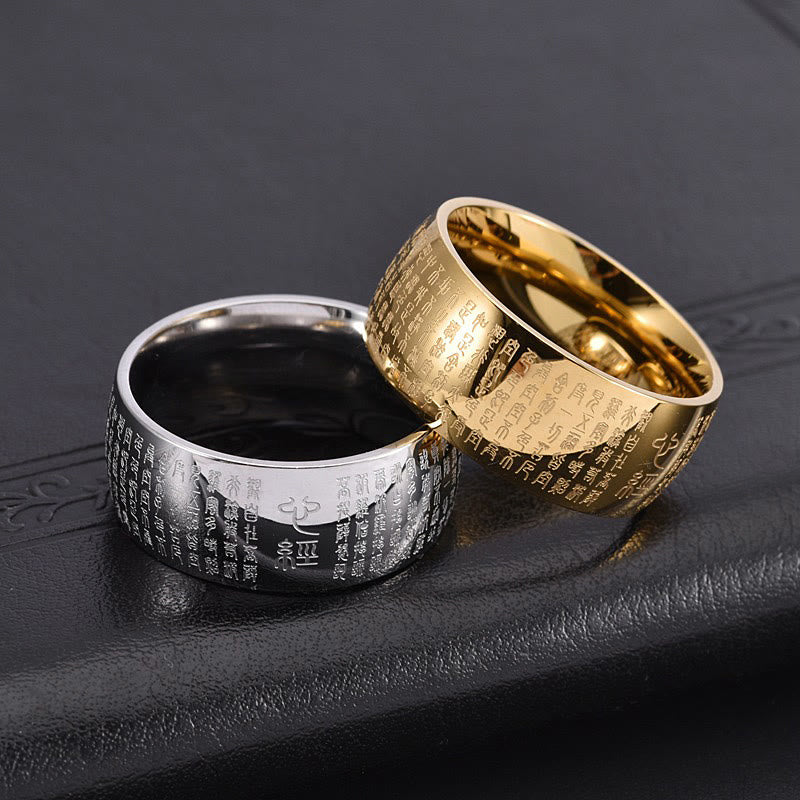 Nimara Ritual Tibetan Seal Heart Sutra Titanium Steel Balance Ring