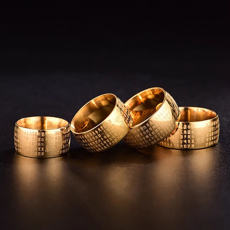 Nimara Ritual Tibetan Seal Heart Sutra Titanium Steel Balance Ring