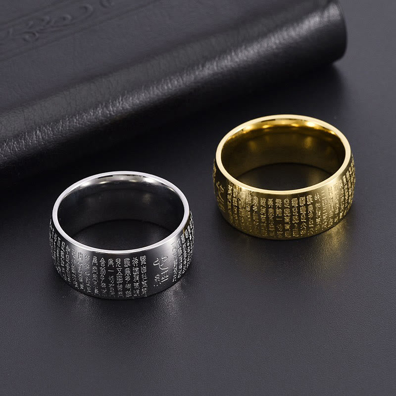 Nimara Ritual Tibetan Seal Heart Sutra Titanium Steel Balance Ring