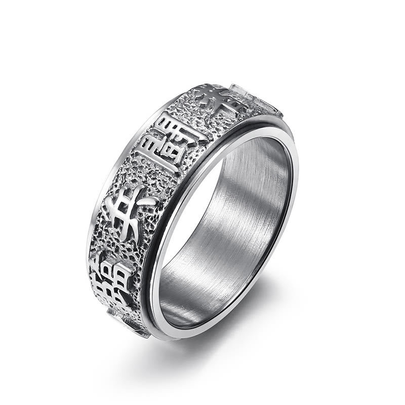 Nimara Ritual Tibetan The Nine-word Mantra Yin Yang Pattern Titanium Steel Spinner Balance Ring