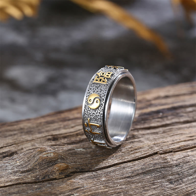 Nimara Ritual Tibetan The Nine-word Mantra Yin Yang Pattern Titanium Steel Spinner Balance Ring