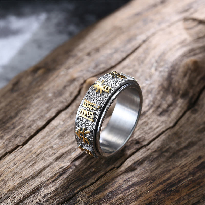 Nimara Ritual Tibetan The Nine-word Mantra Yin Yang Pattern Titanium Steel Spinner Balance Ring