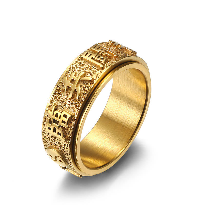 Nimara Ritual Tibetan The Nine-word Mantra Yin Yang Pattern Titanium Steel Spinner Balance Ring