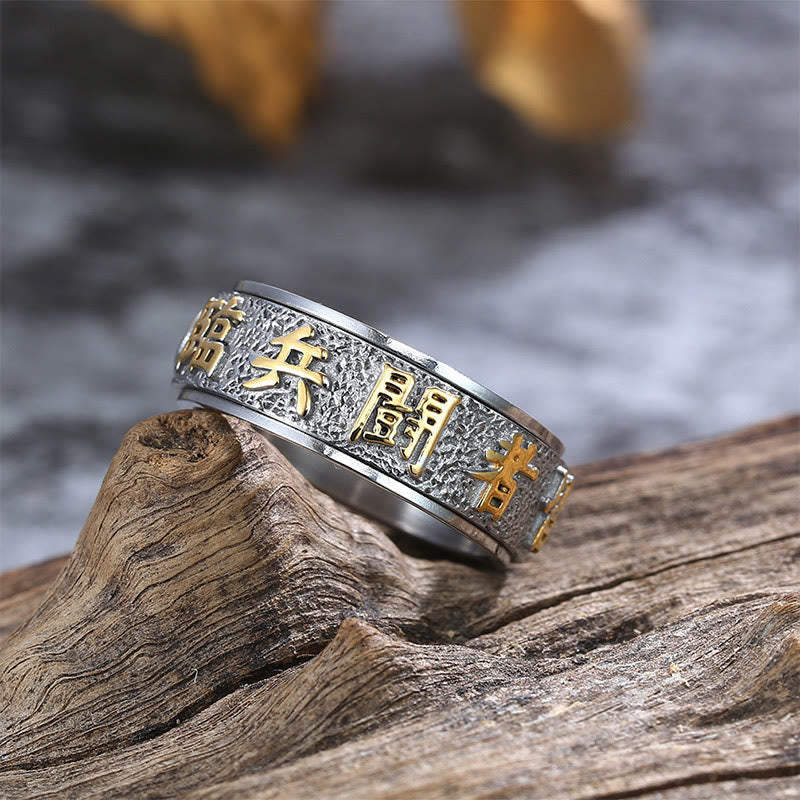 Nimara Ritual Tibetan The Nine-word Mantra Yin Yang Pattern Titanium Steel Spinner Balance Ring