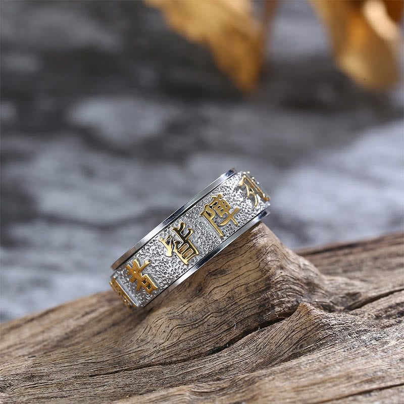 Nimara Ritual Tibetan The Nine-word Mantra Yin Yang Pattern Titanium Steel Spinner Balance Ring