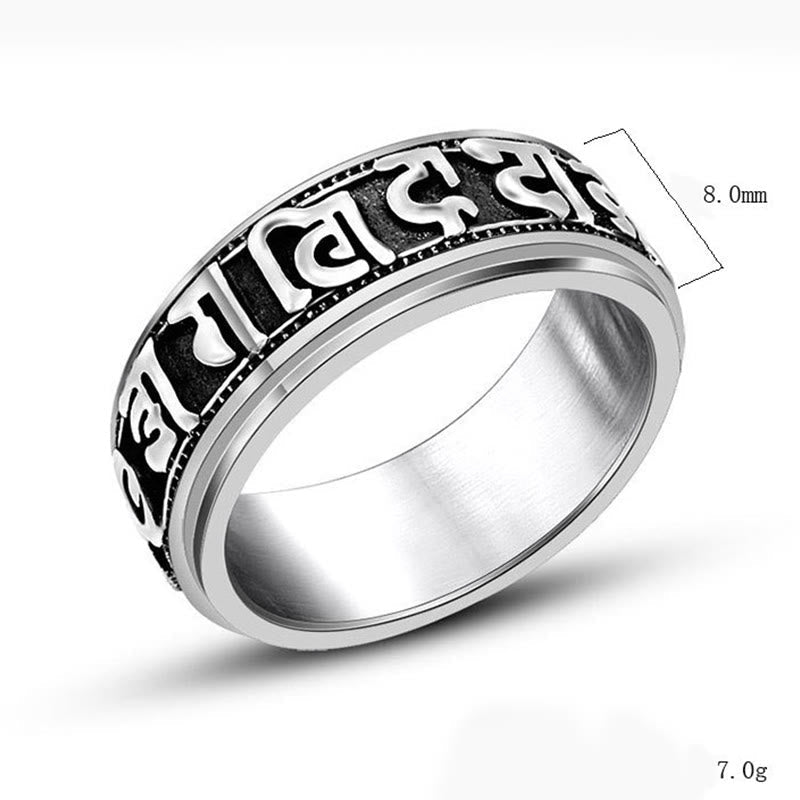 Nimara Ritual Tibetan Om Mani Padme Hum Titanium Steel Spinner Balance Ring
