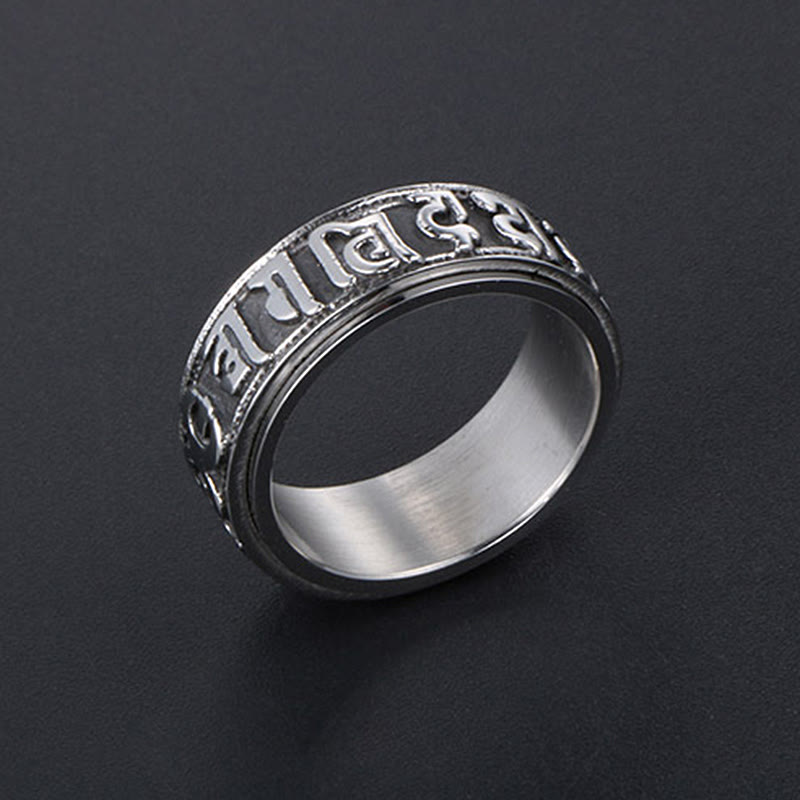 Nimara Ritual Tibetan Om Mani Padme Hum Titanium Steel Spinner Balance Ring
