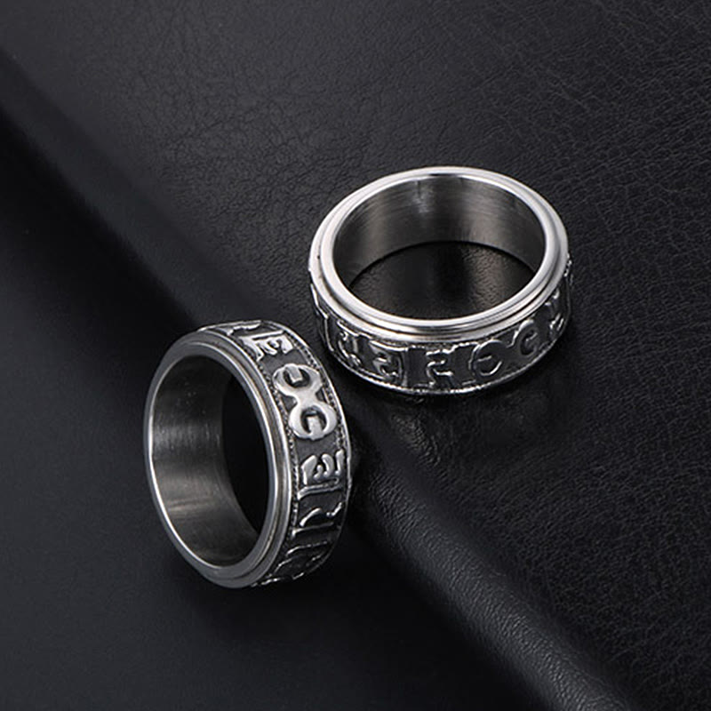 Nimara Ritual Tibetan Om Mani Padme Hum Titanium Steel Spinner Balance Ring