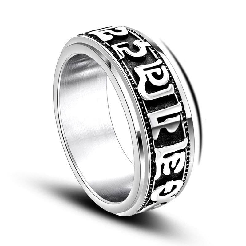 Nimara Ritual Tibetan Om Mani Padme Hum Titanium Steel Spinner Balance Ring