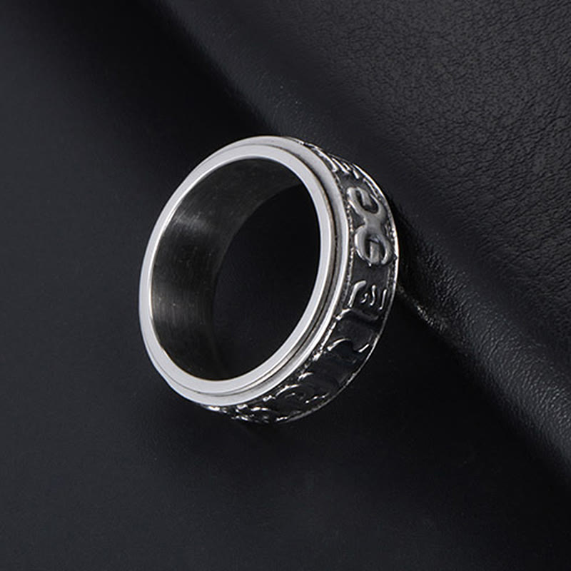 Nimara Ritual Tibetan Om Mani Padme Hum Titanium Steel Spinner Balance Ring