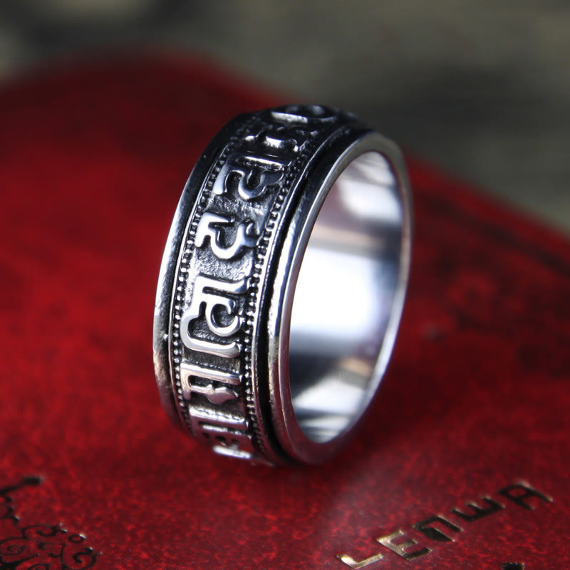 Nimara Ritual Tibetan Om Mani Padme Hum Titanium Steel Spinner Balance Ring