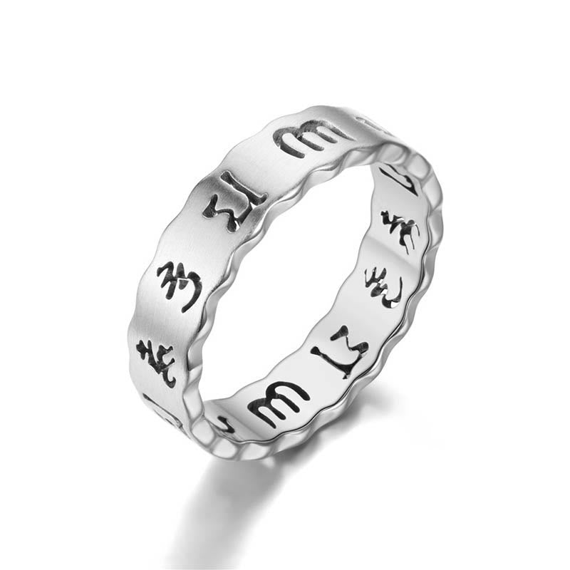 Nimara Ritual Tibetan Hollow Om Mani Padme Hum Titanium Steel Balance Ring
