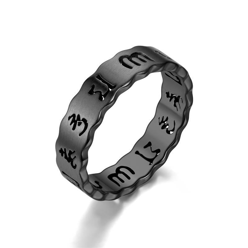 Nimara Ritual Tibetan Hollow Om Mani Padme Hum Titanium Steel Balance Ring