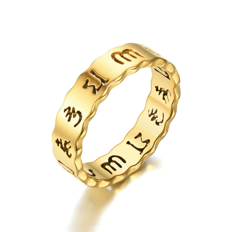 Nimara Ritual Tibetan Hollow Om Mani Padme Hum Titanium Steel Balance Ring