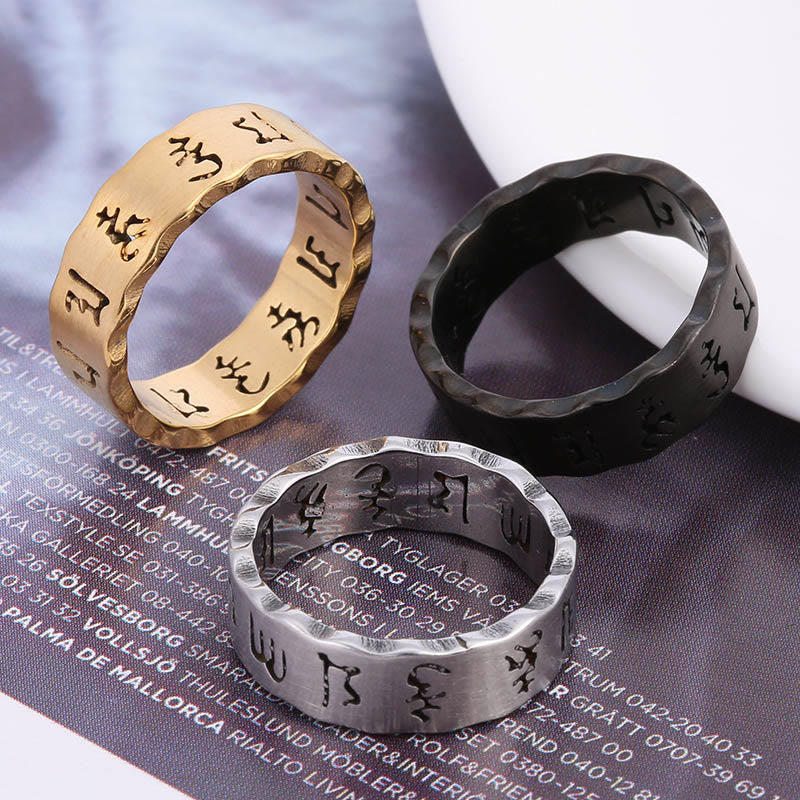 Nimara Ritual Tibetan Hollow Om Mani Padme Hum Titanium Steel Balance Ring