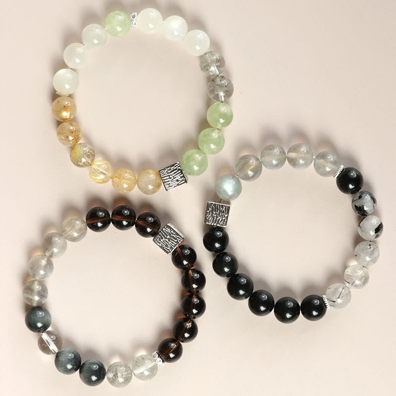 Nimara Ritual Black Obsidian Black Rutilated Quartz Moonstone Cube Strength Bracelet