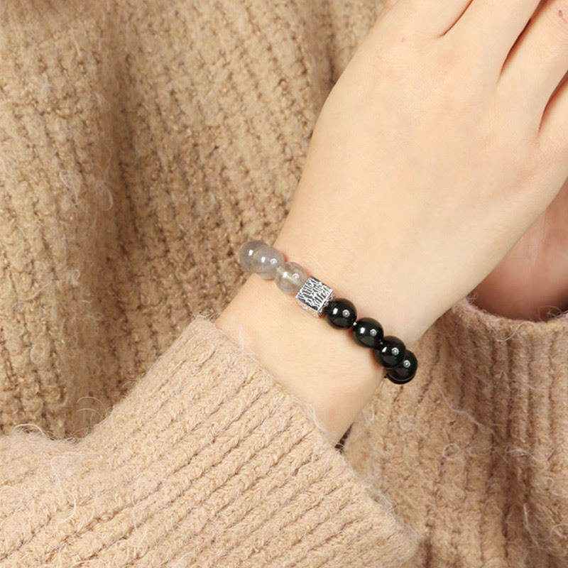 Nimara Ritual Black Obsidian Black Rutilated Quartz Moonstone Cube Strength Bracelet