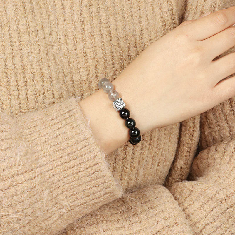 Nimara Ritual Black Obsidian Black Rutilated Quartz Moonstone Cube Strength Bracelet