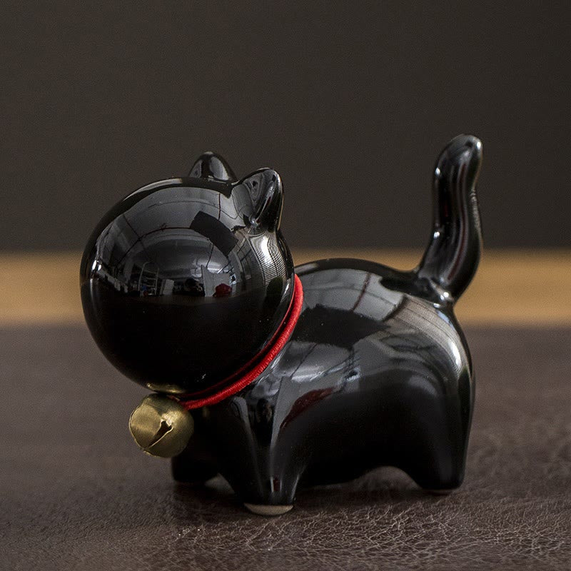Nimara Ritual Mini Cute Lucky Bell Cat Tea Pet Ceramic Home Desk Figurine Decoration