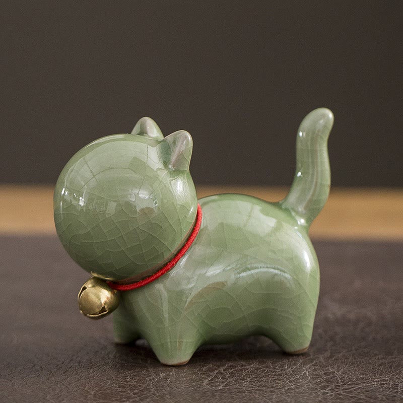Nimara Ritual Mini Cute Lucky Bell Cat Tea Pet Ceramic Home Desk Figurine Decoration