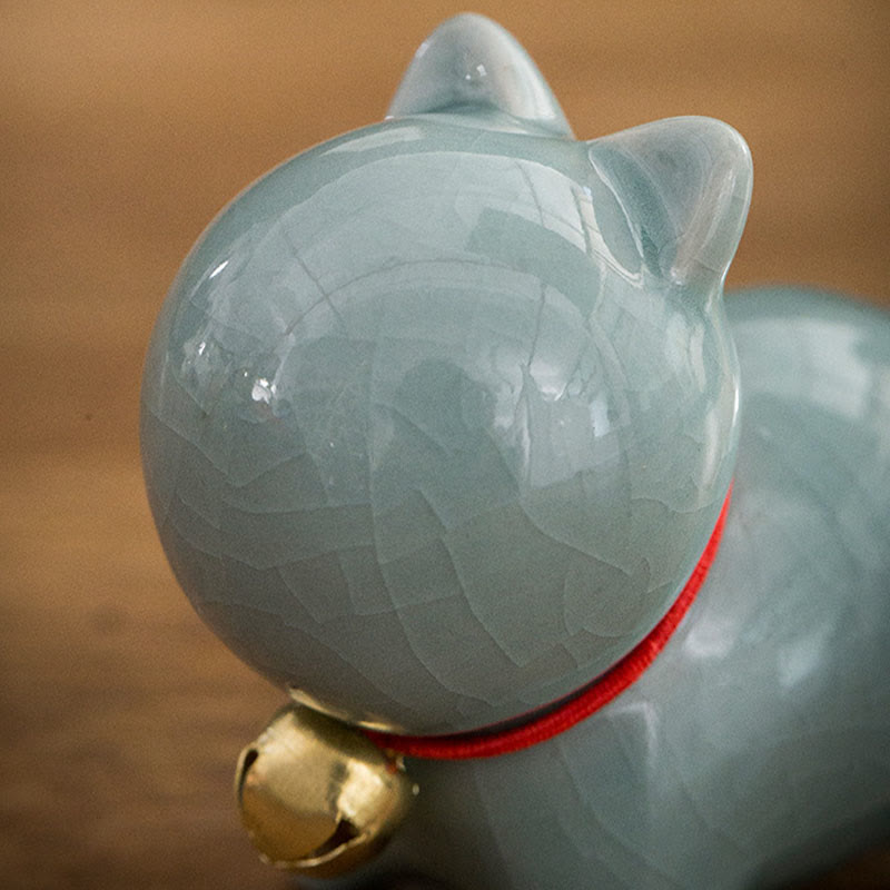 Nimara Ritual Mini Cute Lucky Bell Cat Tea Pet Ceramic Home Desk Figurine Decoration