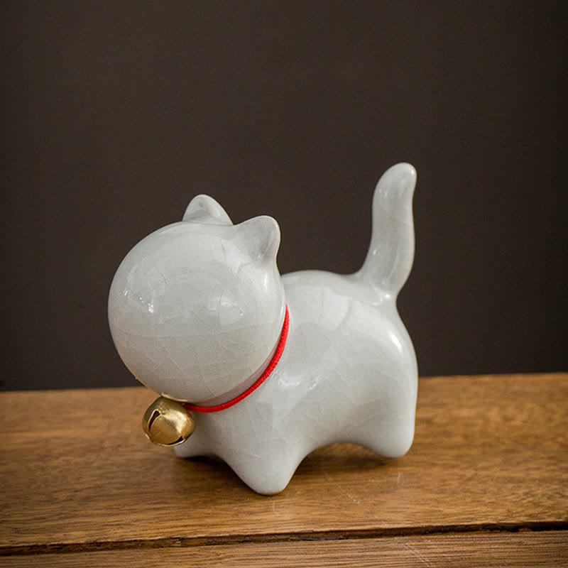 Nimara Ritual Mini Cute Lucky Bell Cat Tea Pet Ceramic Home Desk Figurine Decoration