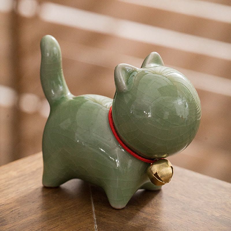 Nimara Ritual Mini Cute Lucky Bell Cat Tea Pet Ceramic Home Desk Figurine Decoration