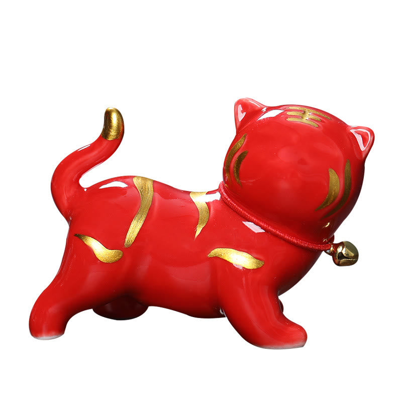 Nimara Ritual Mini Cute Tiger Tea Pet Ceramic Home Desk Figurine Decoration