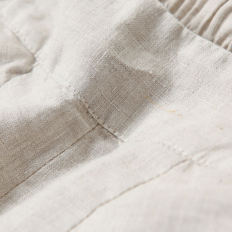 Nimara Ritual Plain Color Cotton Linen High Waist Wide Leg Pants With Pockets