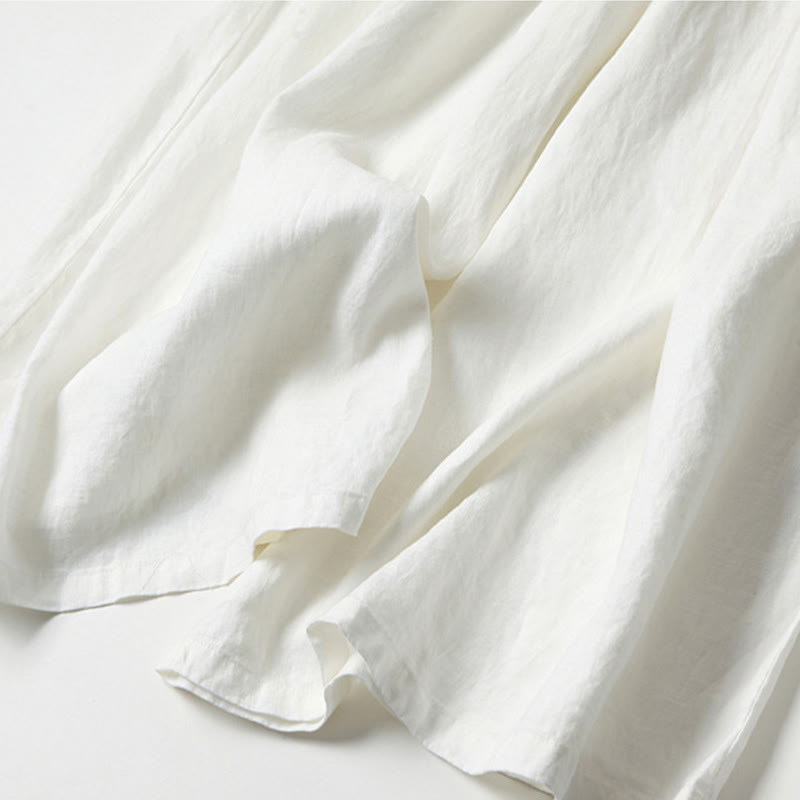 Nimara Ritual Plain Color Cotton Linen High Waist Wide Leg Pants With Pockets