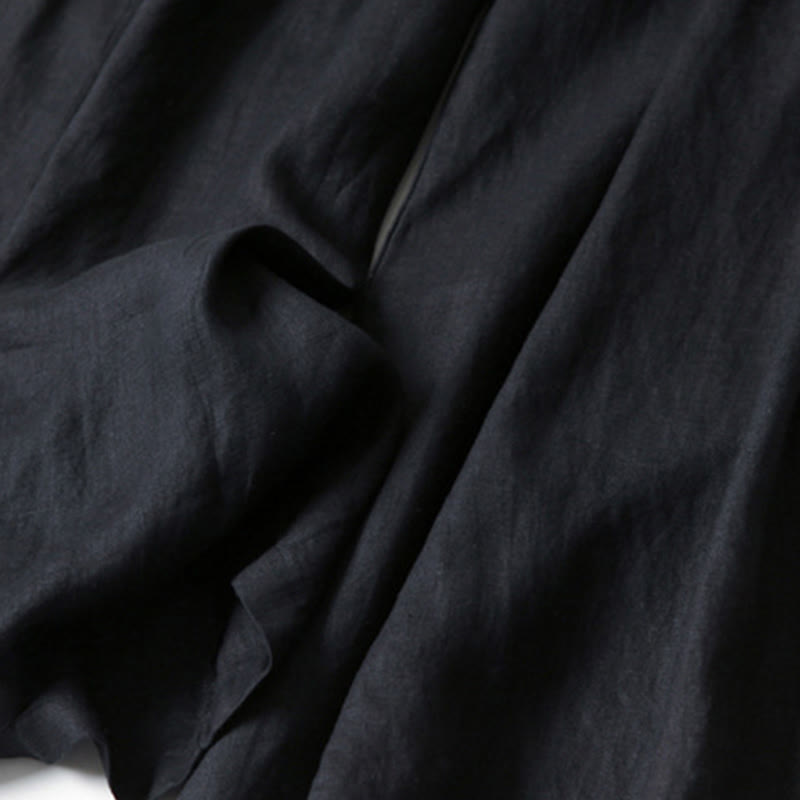 Nimara Ritual Plain Color Cotton Linen High Waist Wide Leg Pants With Pockets