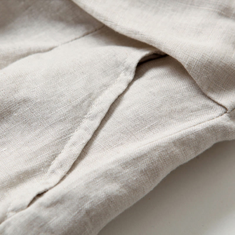 Nimara Ritual Plain Color Cotton Linen High Waist Wide Leg Pants With Pockets