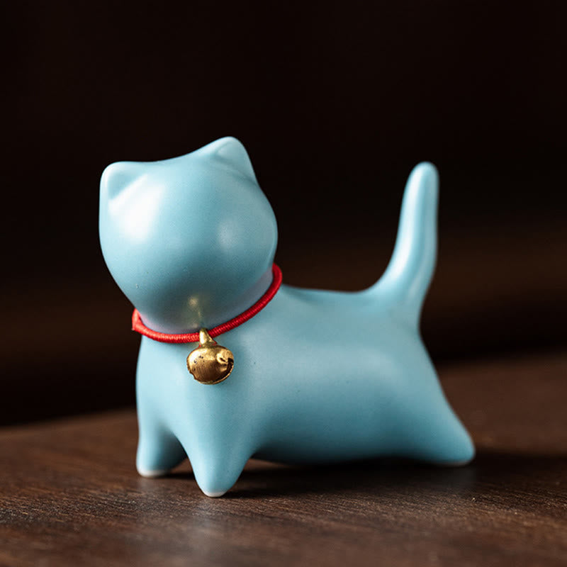Nimara Ritual Mini Cute Standing Lying Cat Tea Pet Ceramic Home Desk Figurine Decoration