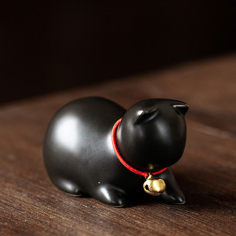 Nimara Ritual Mini Cute Standing Lying Cat Tea Pet Ceramic Home Desk Figurine Decoration