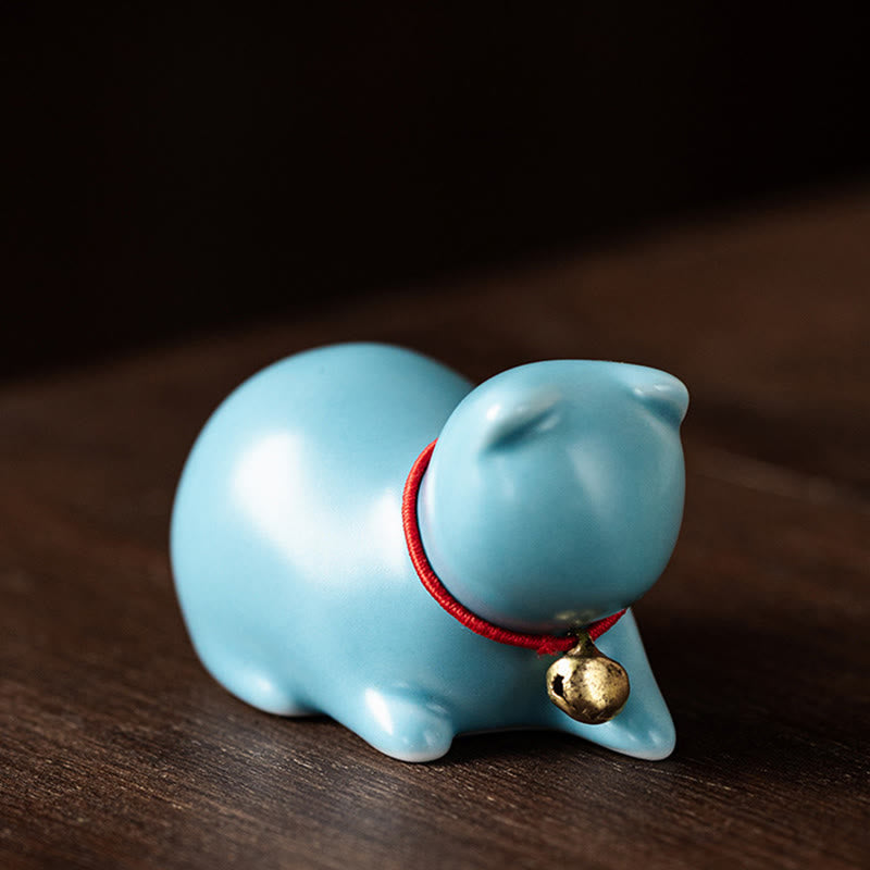 Nimara Ritual Mini Cute Standing Lying Cat Tea Pet Ceramic Home Desk Figurine Decoration