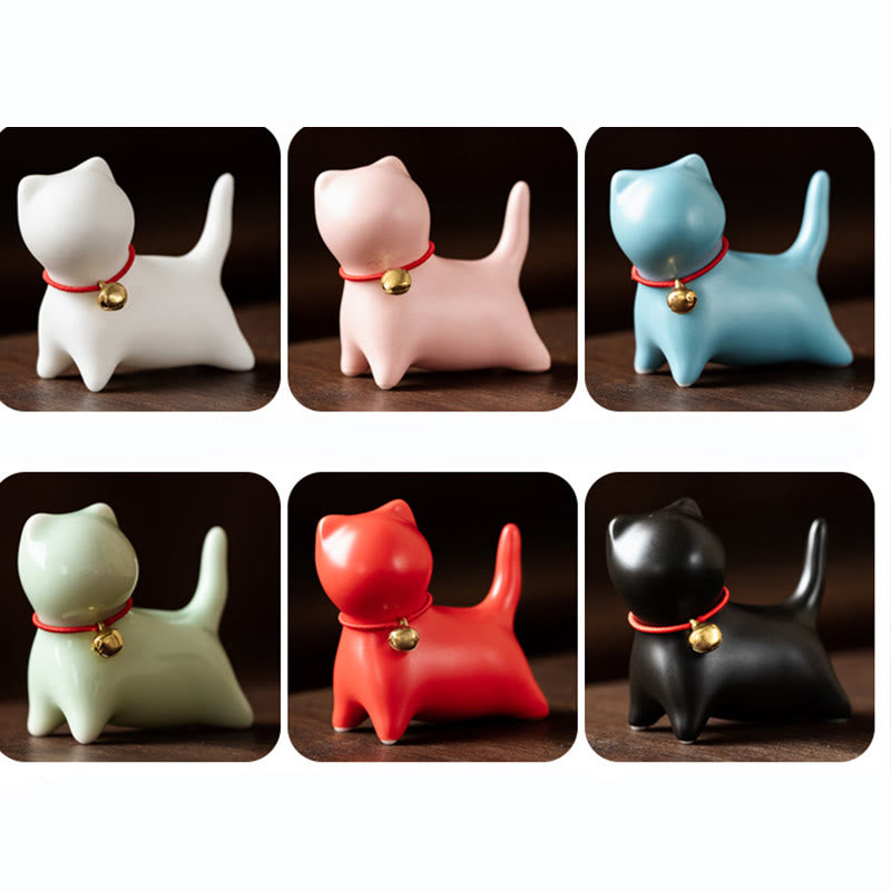 Nimara Ritual Mini Cute Standing Lying Cat Tea Pet Ceramic Home Desk Figurine Decoration