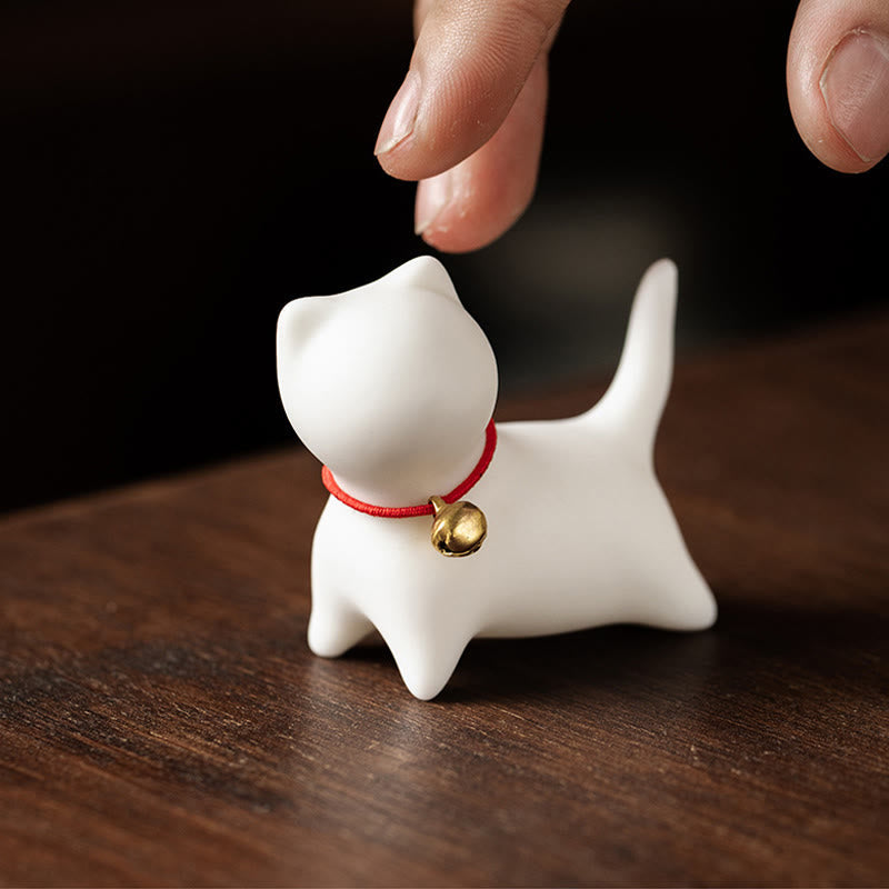 Nimara Ritual Mini Cute Standing Lying Cat Tea Pet Ceramic Home Desk Figurine Decoration