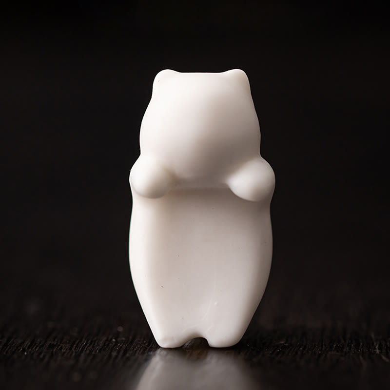 Nimara Ritual Mini Hanging White Cat Tea Pet Ceramic Home Desk Figurine Decoration