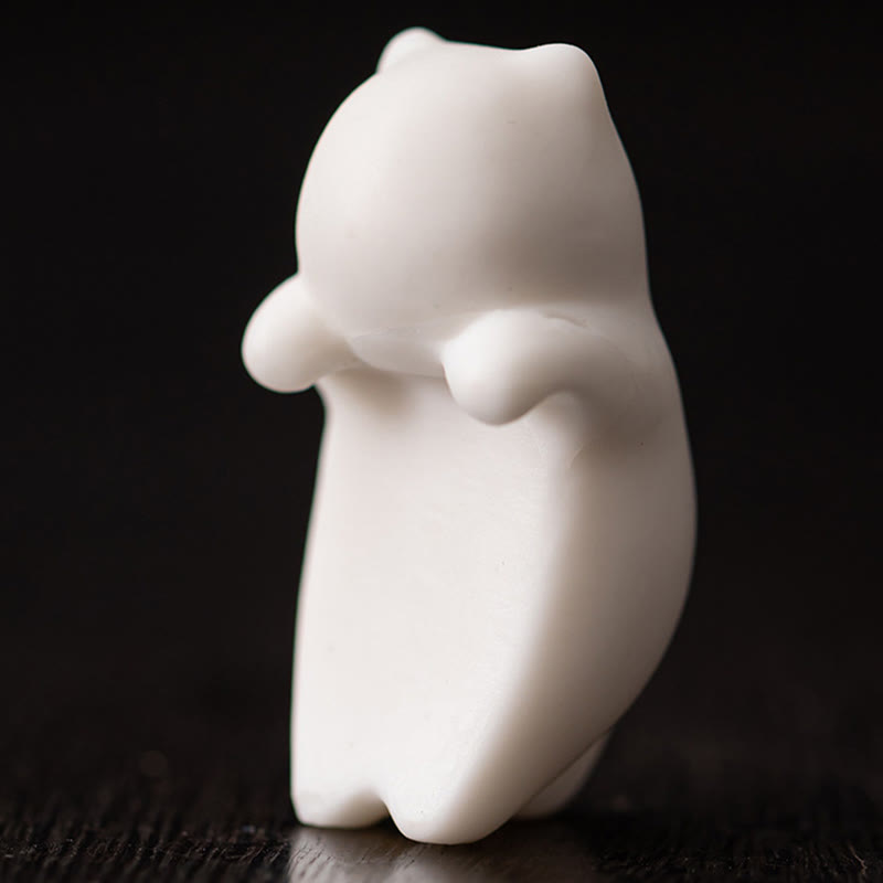 Nimara Ritual Mini Hanging White Cat Tea Pet Ceramic Home Desk Figurine Decoration