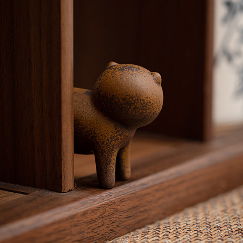 Nimara Ritual Mini Standing Cat Feng Shui Frog Toad Tea Pet Ceramic Home Desk Figurine Decoration