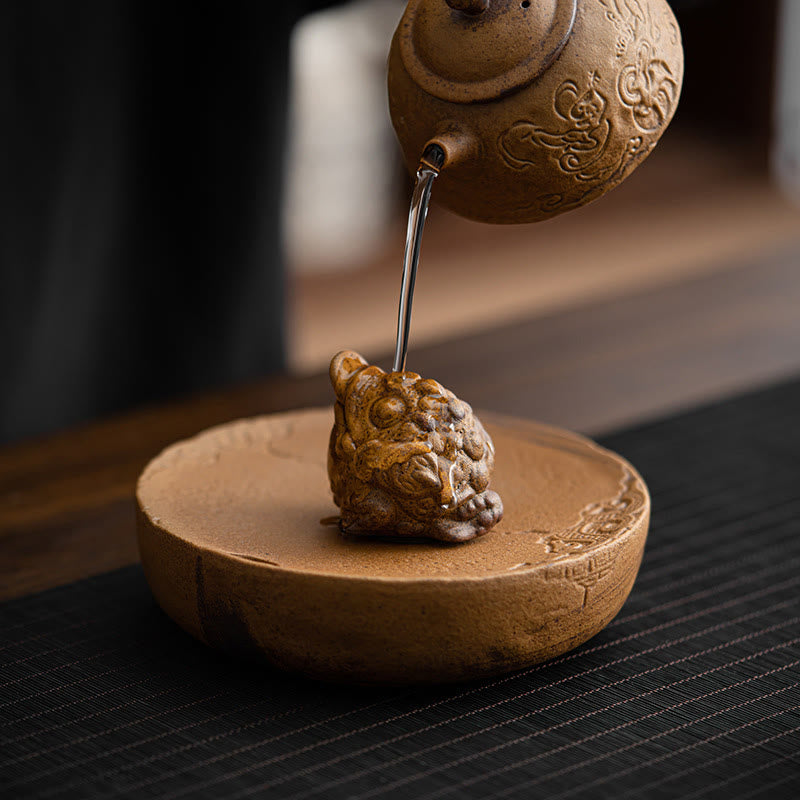 Nimara Ritual Mini Standing Cat Feng Shui Frog Toad Tea Pet Ceramic Home Desk Figurine Decoration