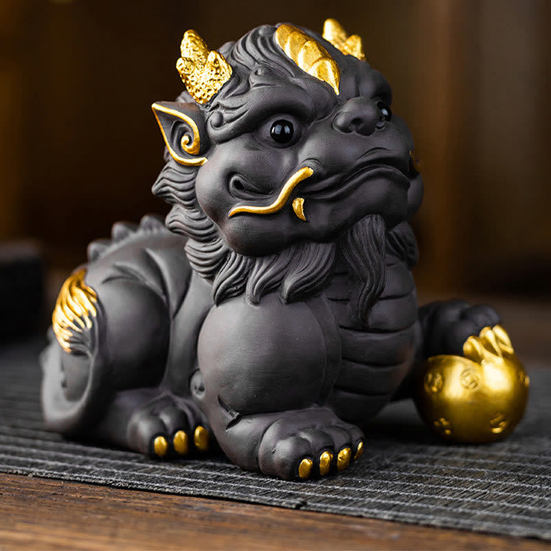 Nimara Ritual PiXiu Ingot Ball Purple Clay Ceramic Tea Pet Wealth Home Figurine Decoration